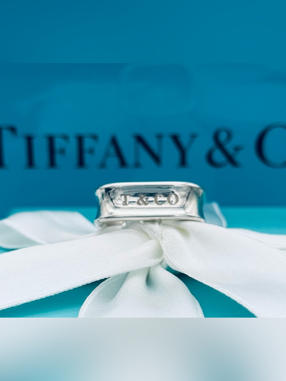 Tiffany and Co. unisex square sterling silver ring size 9.5 - Picture 2 of 10
